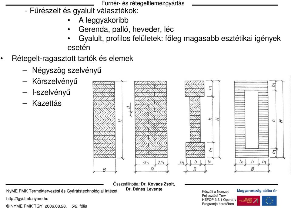 igények esetén Rétegelt-ragasztott tartók és elemek Négyszög