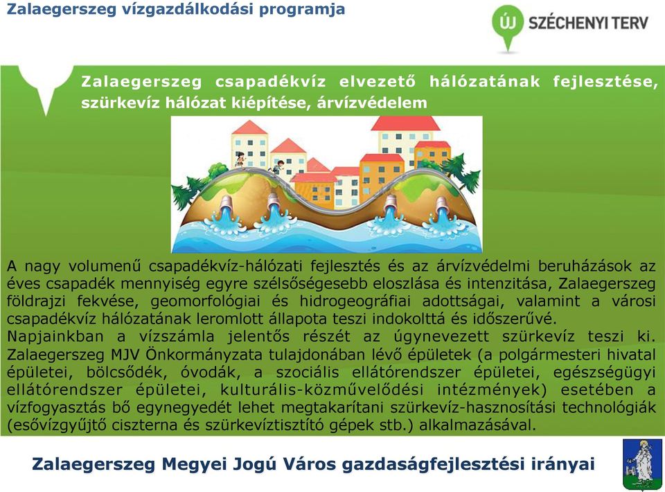 csapadékvíz hálózatának leromlott állapota teszi indokolttá és időszerűvé. Napjainkban a vízszámla jelentős részét az úgynevezett szürkevíz teszi ki.