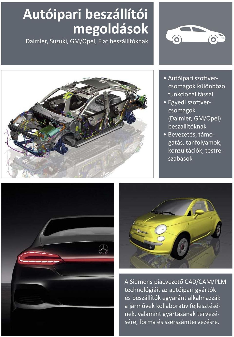 konzultációk, testreszabások A Siemens piacvezető CAD/CAM/PLM technológiáit az autóipari gyártók és beszállítók