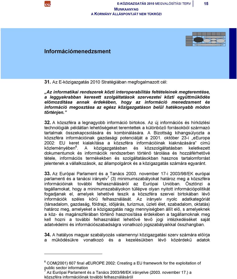 együttműködés előmozdítása annak érdekében, hogy az információ menedzsment és információ megosztása az egész közigazgatáson belül hatékonyabb módon történjen. 32.