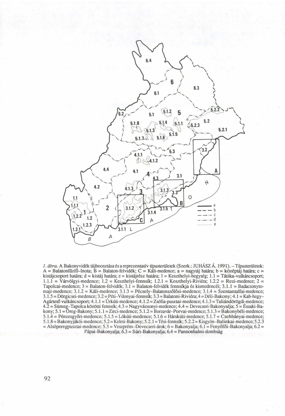 Keszthelyi-hegység; 1.1 = Tátika-vulkáncsoport; 1.1.1 = Várvölgyi-medence; 1.2 = Keszthelyi-fennsík; 1.2.1 = Keszthelyi-Riviéra; 1.2.2 = Rezi-medence; 2 = Tapolcai-medence; 3 = Balaton-felvidék; 3.