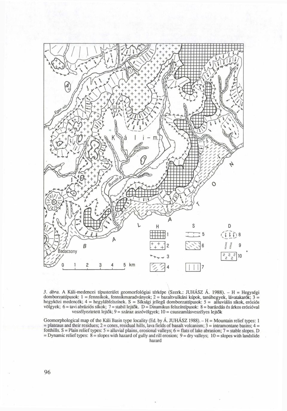 S = Síksági jellegű domborzattípusok: 5 = alluviális síkok, eróziós völgyek; 6 = tavi abráziós síkok; 7 = stabil lejtők.