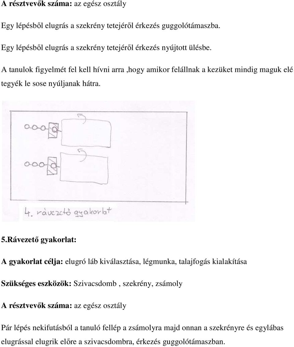 Rávezető gyakorlat: A gyakorlat célja: elugró láb kiválasztása, légmunka, talajfogás kialakítása Szükséges eszközök: Szivacsdomb, szekrény,