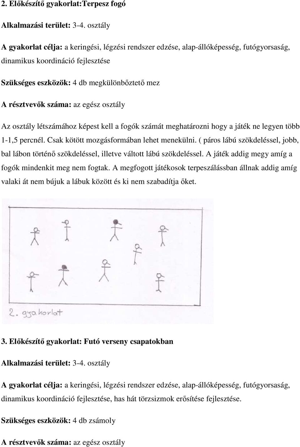 létszámához képest kell a fogók számát meghatározni hogy a játék ne legyen több 1-1,5 percnél. Csak kötött mozgásformában lehet menekülni.