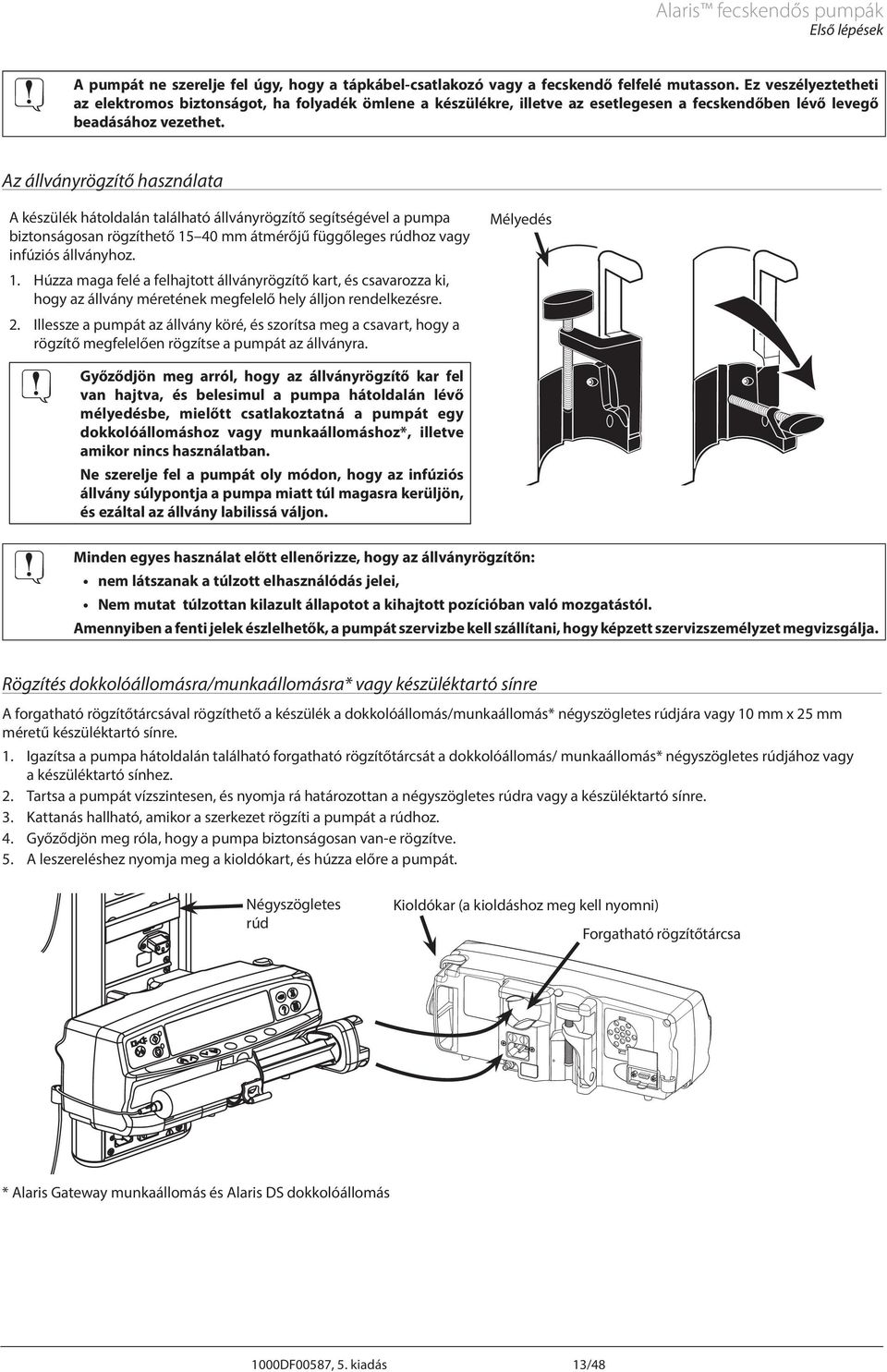 z állványrögzítő használata készülék hátoldalán található állványrögzítő segítségével a pumpa biztonságosan rögzíthető 15