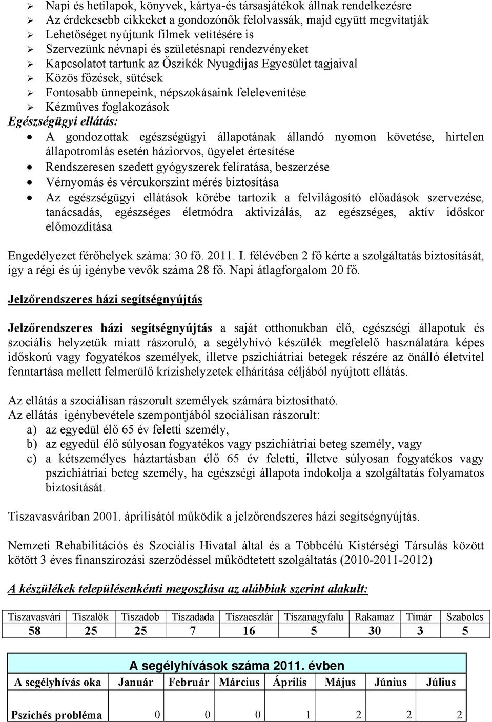 Egészségügyi ellátás: A gondozottak egészségügyi állapotának állandó nyomon követése, hirtelen állapotromlás esetén háziorvos, ügyelet értesítése Rendszeresen szedett gyógyszerek felíratása,