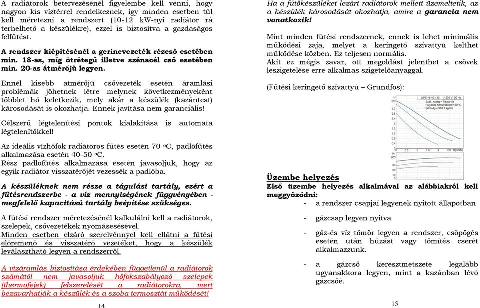 Ennél kisebb átmérőjű csővezeték esetén áramlási problémák jöhetnek létre melynek következményeként többlet hő keletkezik, mely akár a készülék (kazántest) károsodását is okozhatja.