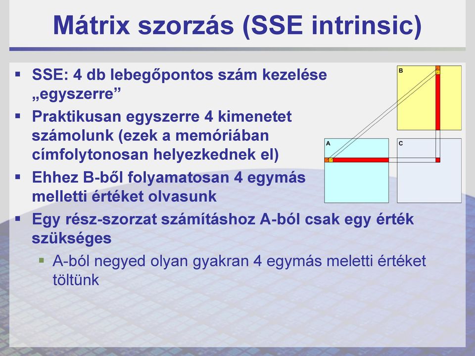 helyezkednek el) Ehhez B-ből folyamatosan 4 egymás melletti értéket olvasunk Egy