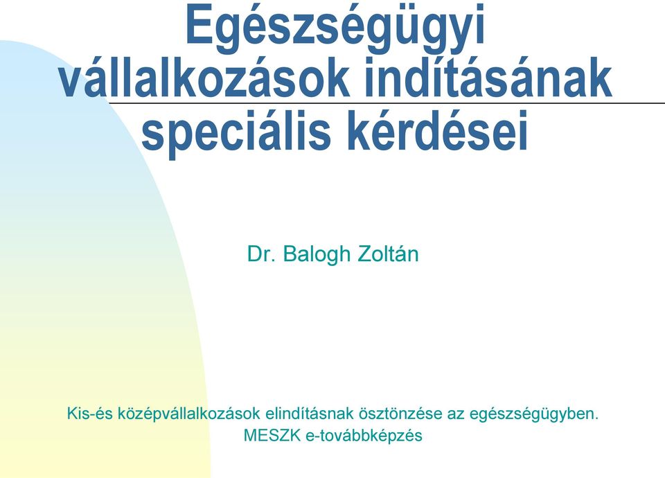 Balogh Zoltán Kis-és középvállalkozások