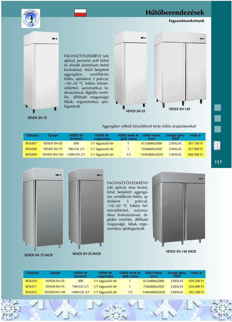 VENDI SN-5S VENDI SN-14S Aggregátor nélküli készüléknél kérje külön árajánlatunkat!