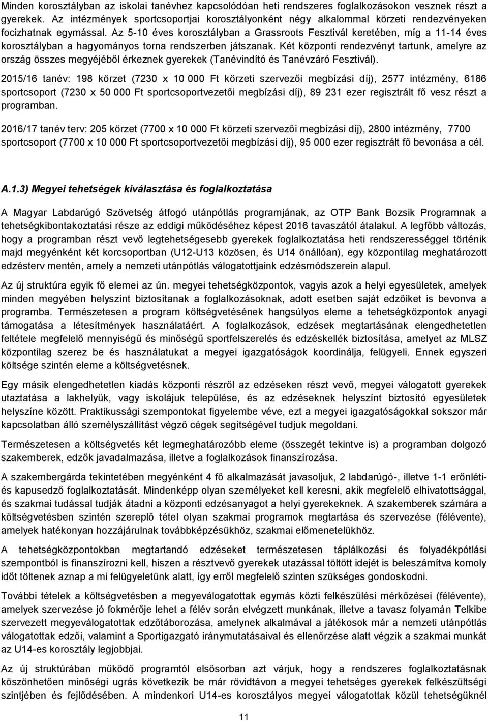 Az 5-10 éves korosztályban a Grassroots Fesztivál keretében, míg a 11-14 éves korosztályban a hagyományos torna rendszerben játszanak.