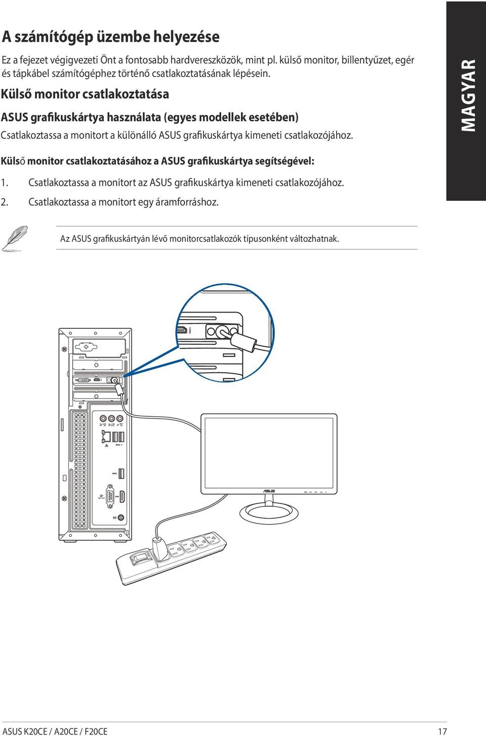 Külső monitor csatlakoztatása ASUS grafikuskártya használata (egyes modellek esetében) Csatlakoztassa a monitort a különálló ASUS grafikuskártya kimeneti