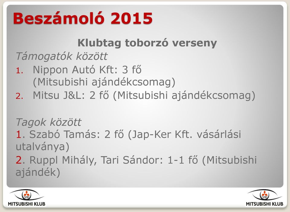 Mitsu J&L: 2 fő (Mitsubishi ajándékcsomag) Tagok között 1.