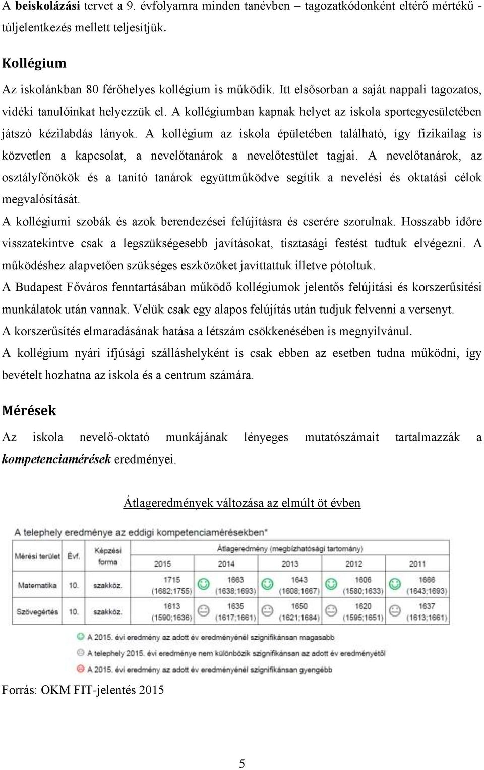 A kollégium az iskola épületében található, így fizikailag is közvetlen a kapcsolat, a nevelőtanárok a nevelőtestület tagjai.