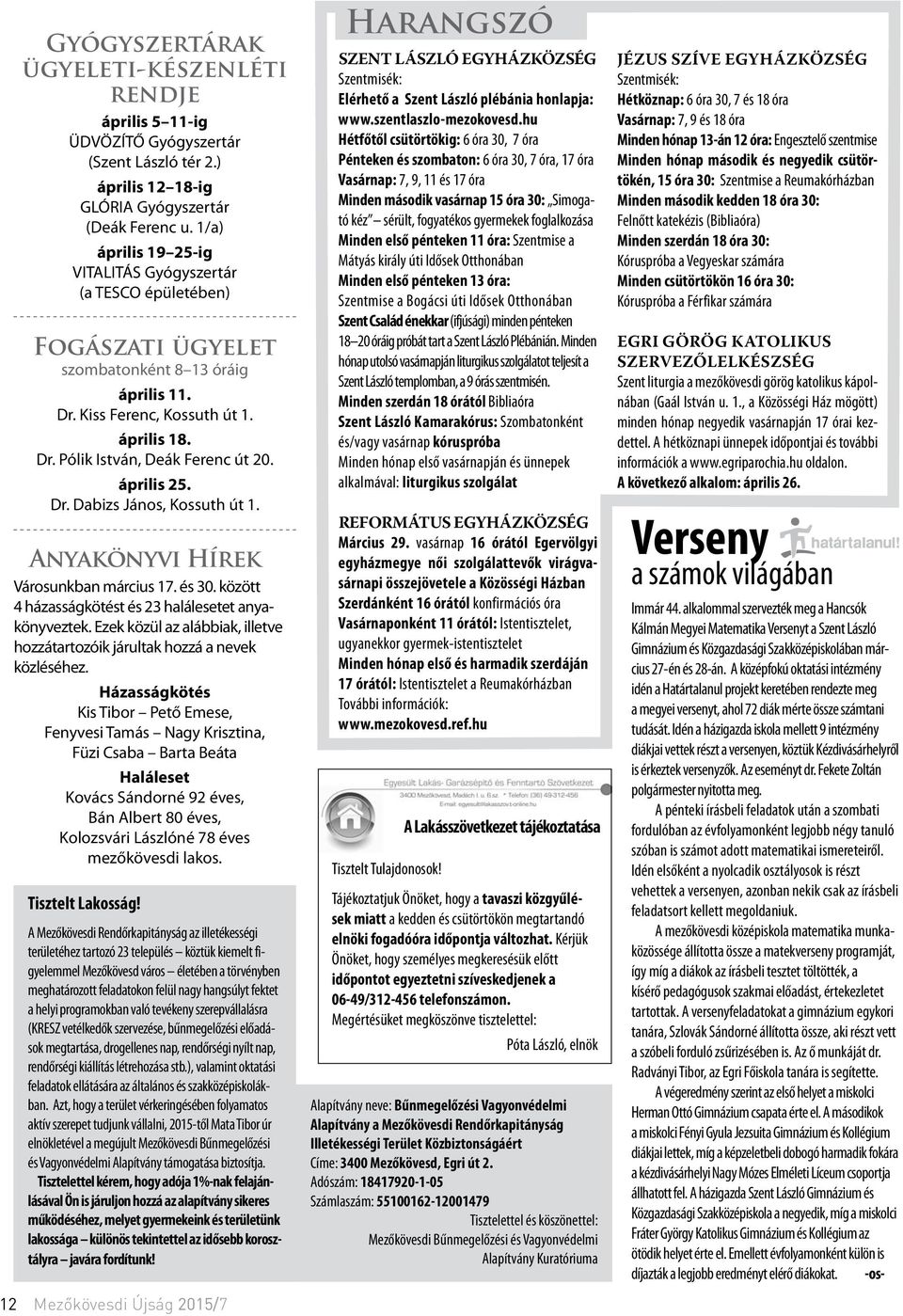 Dr. Dabizs János, Kossuth út. Anyakönyvi Hírek Városunkban március 7. és 30. között házasságkötést és 3 halálesetet anyakönyveztek.