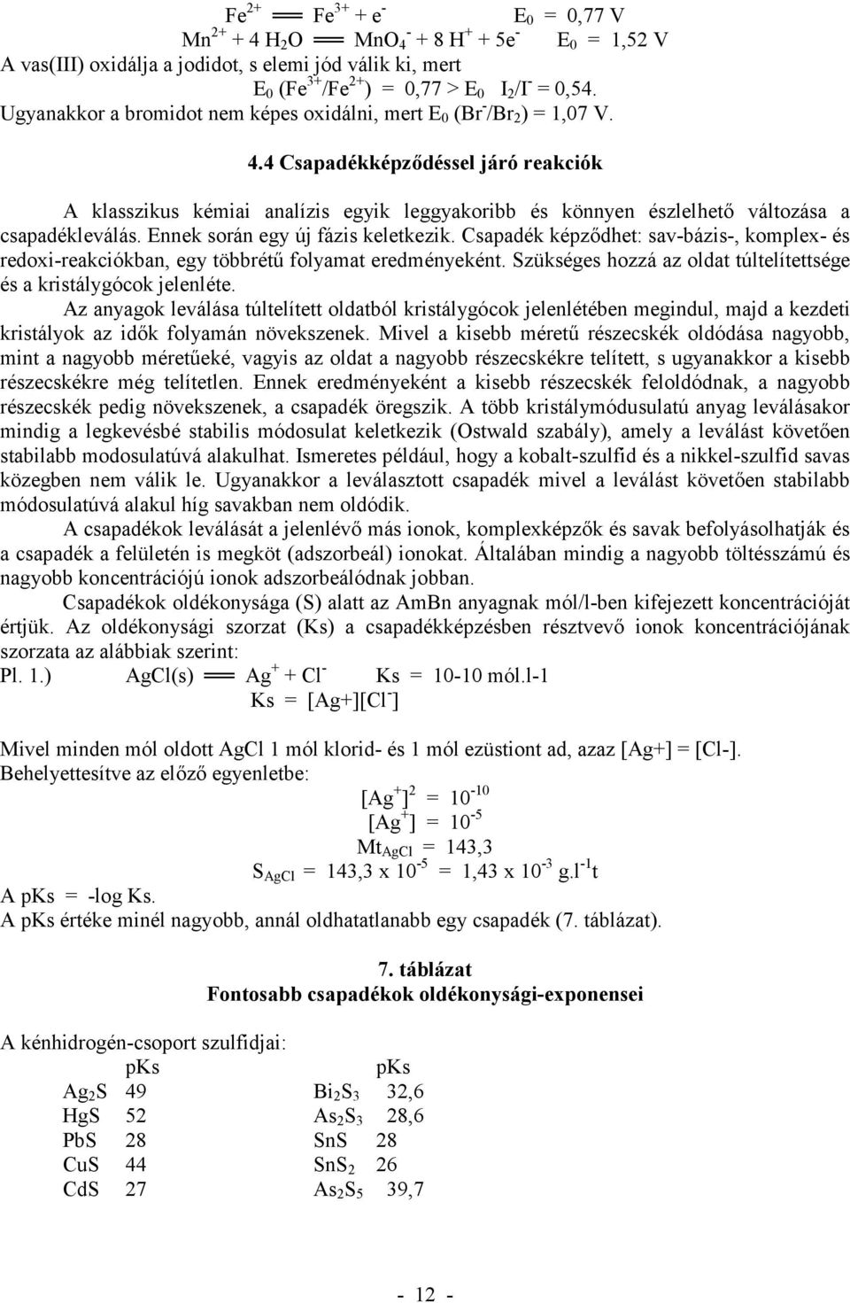 4 Csapadékképz-déssel járó reakciók A klasszikus kémiai analízis egyik leggyakoribb és könnyen észlelhet változása a csapadékleválás. Ennek során egy új fázis keletkezik.