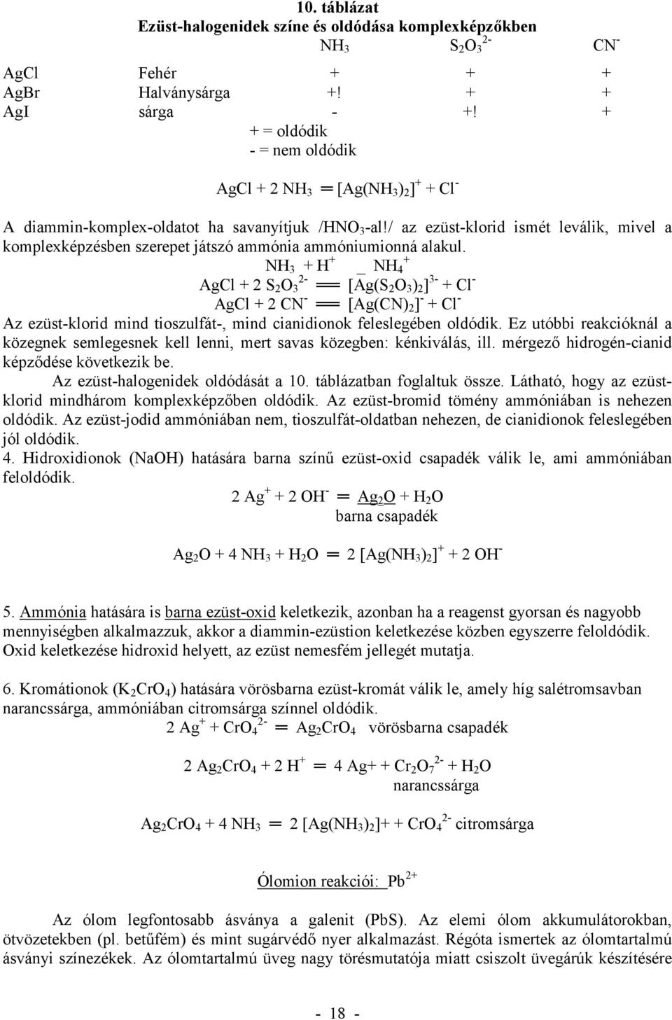 / az ezüst-klorid ismét leválik, mivel a komplexképzésben szerepet játszó ammónia ammóniumionná alakul.
