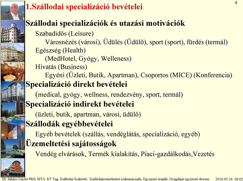 Specializáció direkt bevételei (medical, gyógy, wellness, rendezvény, sport, termál) Specializáció indirekt bevételei (üzleti, butik, apartman, városi, üdülő)