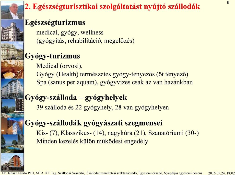 (sanus per aquam), gyógyvizes csak az van hazánkban Gyógy-szálloda gyógyhelyek 39 szálloda és 22 gyógyhely, 28 van