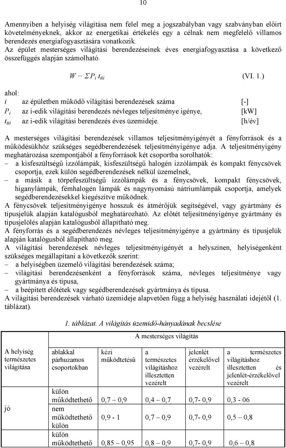 ) ahol: i az épületben működő világítási berendezések száma [-] P i az i-edik világítási berendezés névleges teljesítménye igénye, [kw] t üi az i-edik világítási berendezés éves üzemideje.