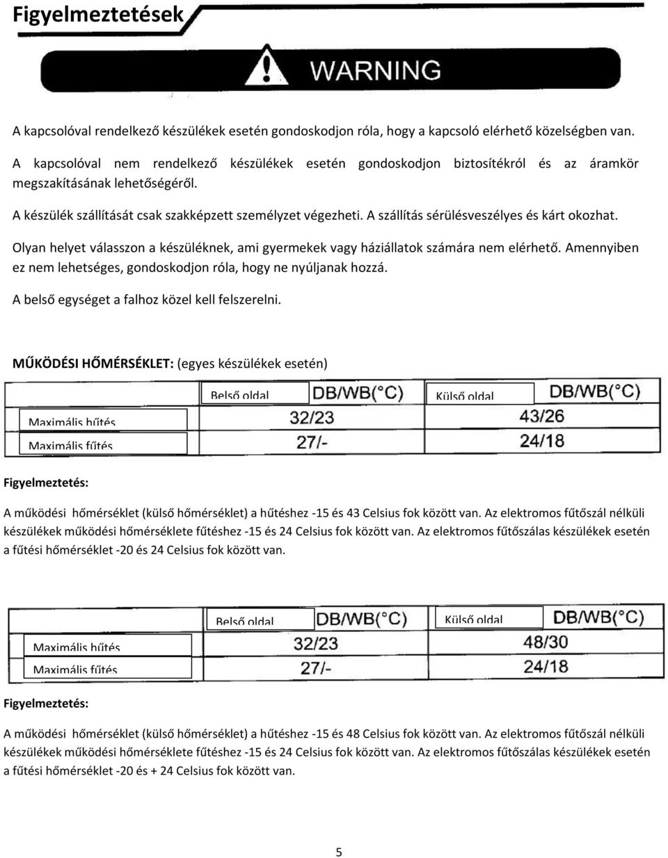 A szállítás sérülésveszélyes és kárt okozhat. Olyan helyet válasszon a készüléknek, ami gyermekek vagy háziállatok számára nem elérhető.