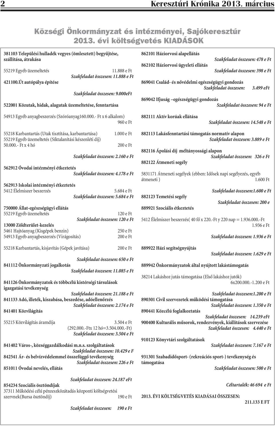 Út autópálya építése Szakfeladat összesen: 9.