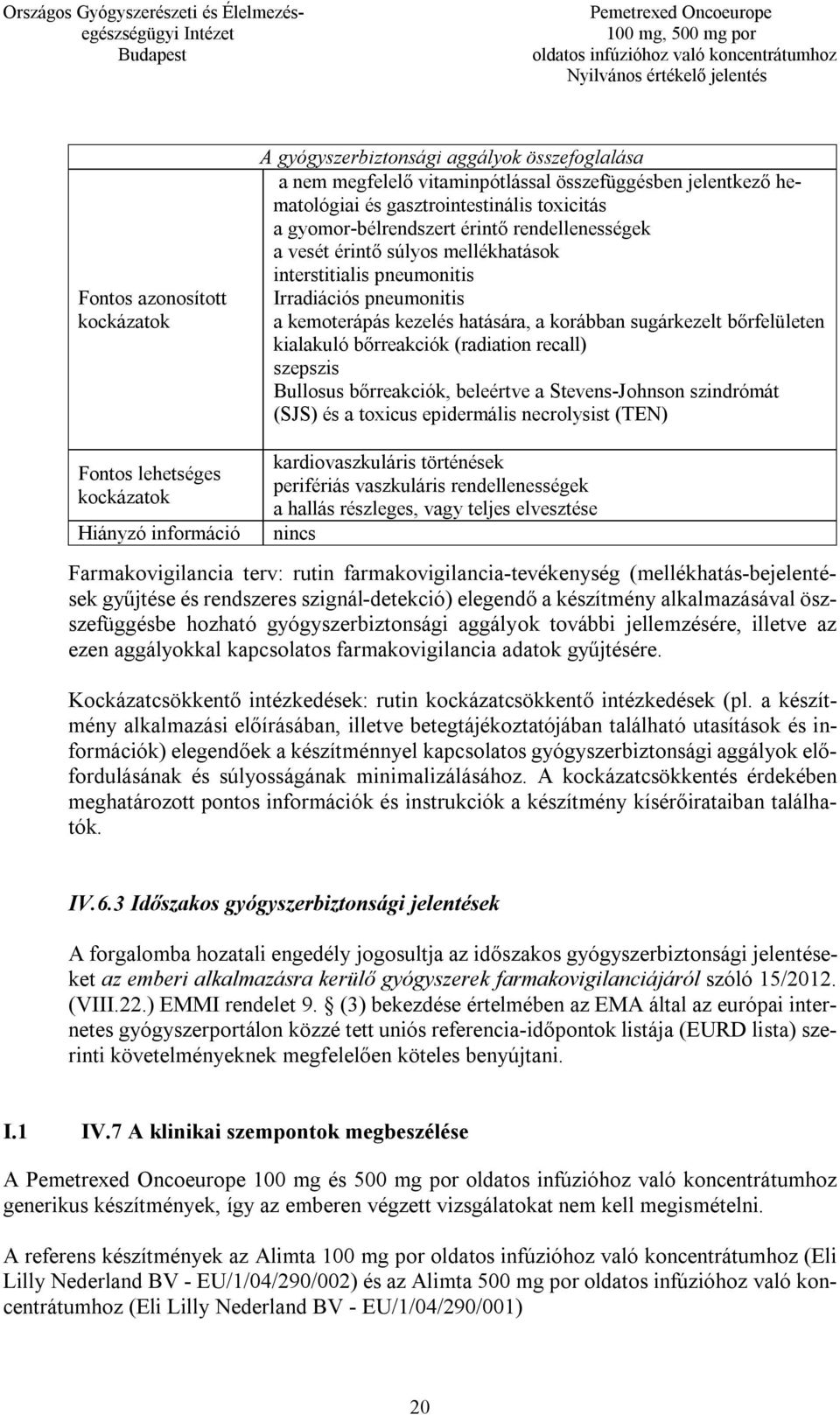 kialakuló bőrreakciók (radiation recall) szepszis Bullosus bőrreakciók, beleértve a Stevens-Johnson szindrómát (SJS) és a toxicus epidermális necrolysist (TEN) Fontos lehetséges kockázatok Hiányzó