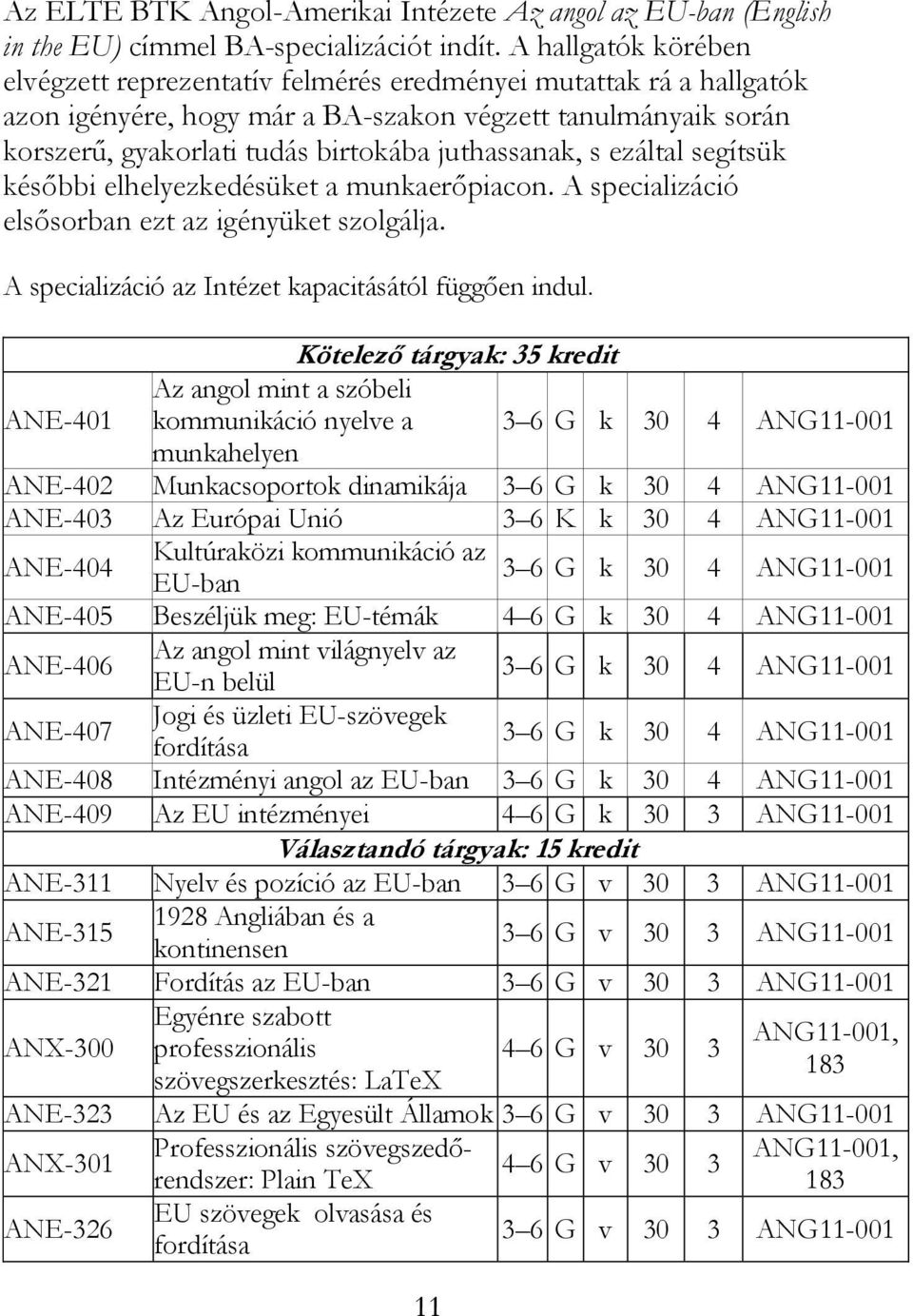 juthassanak, s ezáltal segítsük későbbi elhelyezkedésüket a munkaerőpiacon. A specializáció elsősorban ezt az igényüket szolgálja. A specializáció az Intézet kapacitásától függően indul.