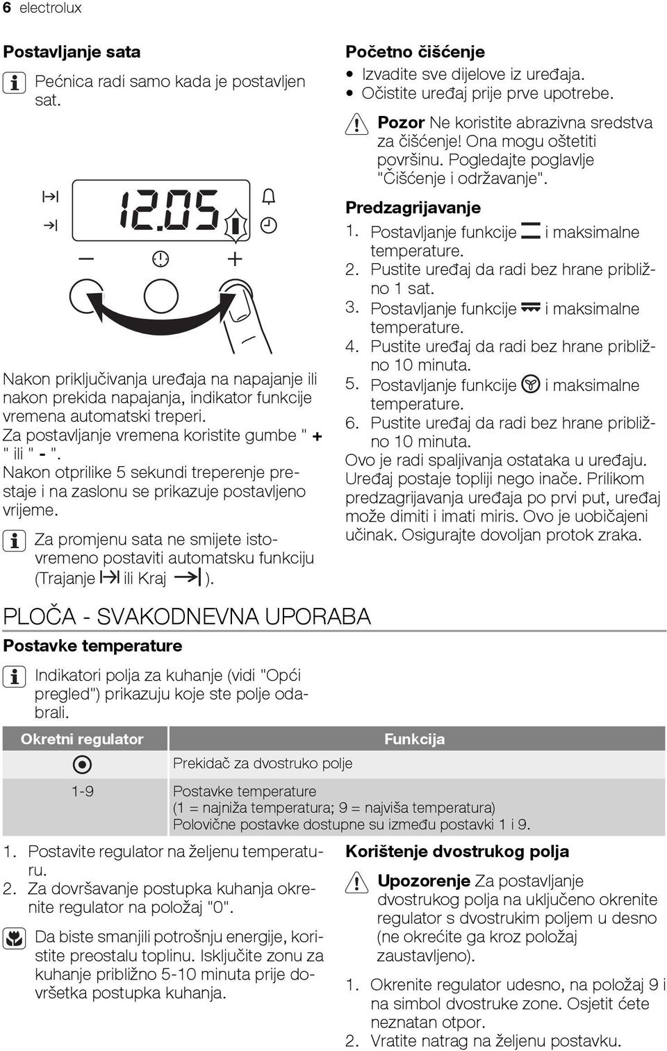 Za promjenu sata ne smijete istovremeno postaviti automatsku funkciju (Trajanje ili Kraj ). Početno čišćenje Izvadite sve dijelove iz uređaja. Očistite uređaj prije prve upotrebe.