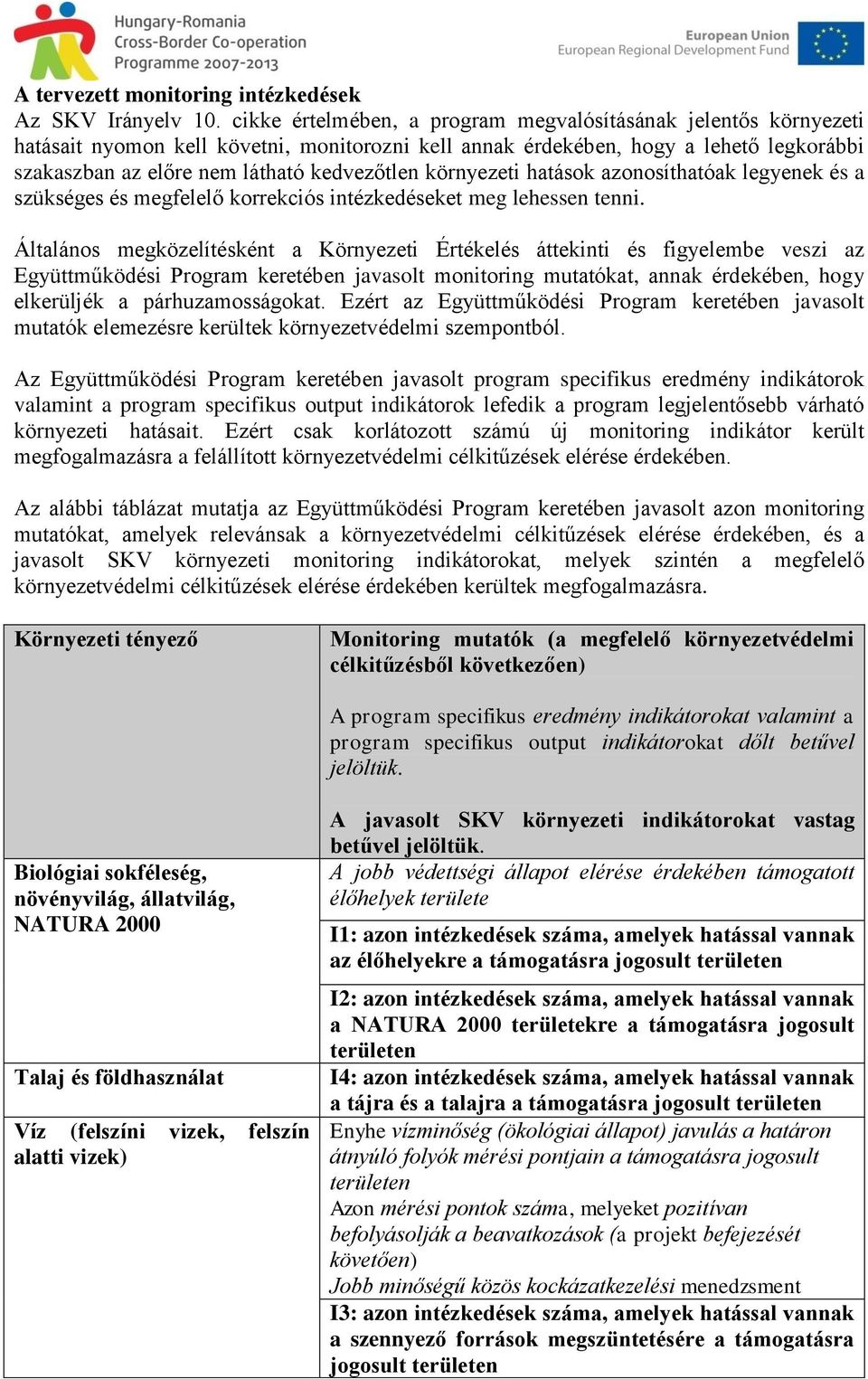 környezeti hatások azonosíthatóak legyenek és a szükséges és megfelelő korrekciós intézkedéseket meg lehessen tenni.