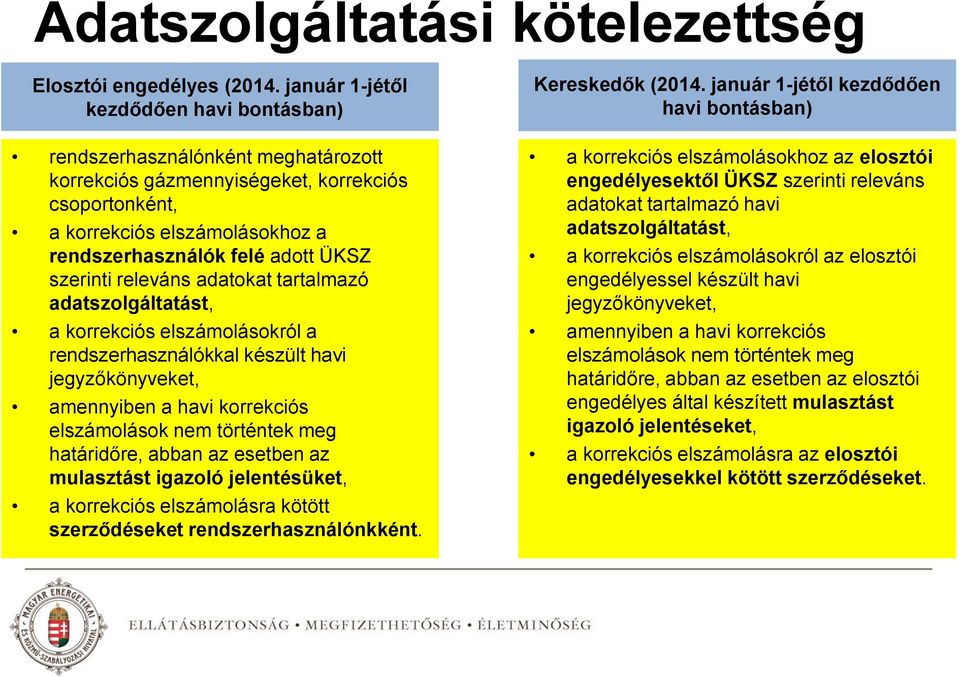 szerinti releváns adatokat tartalmazó adatszolgáltatást, a korrekciós elszámolásokról a rendszerhasználókkal készült havi jegyzőkönyveket, amennyiben a havi korrekciós elszámolások nem történtek meg