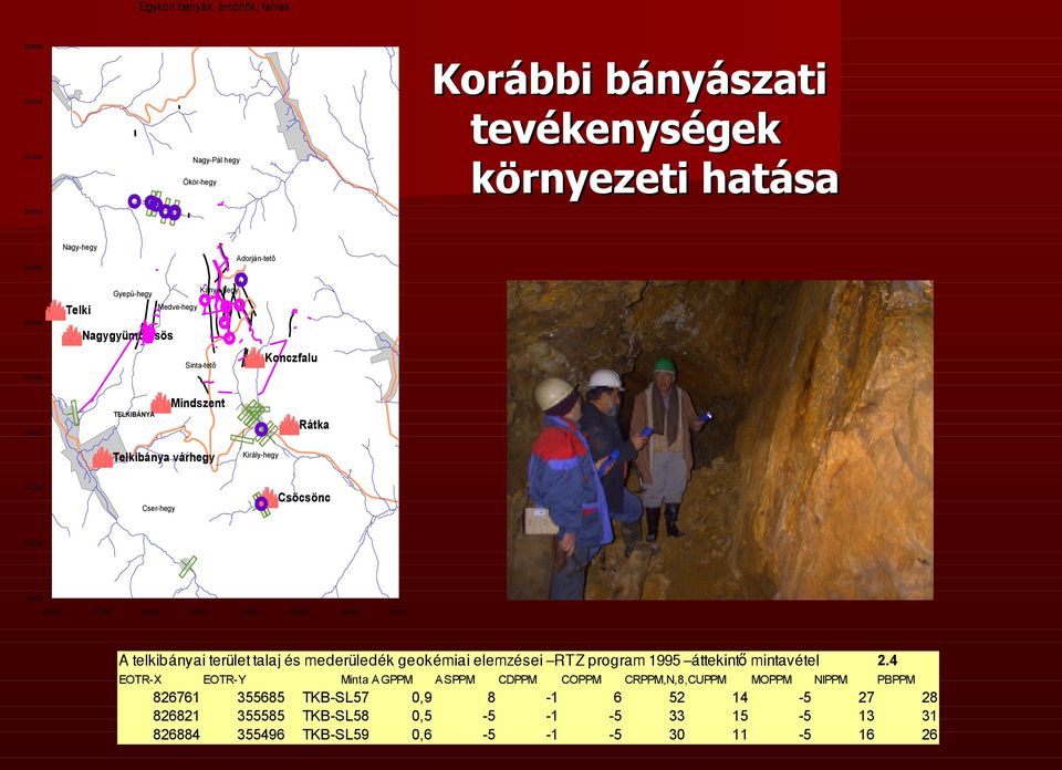 825000 826000 827000 A telkibányai terület talaj és mederüledék geokémiai elemzései RTZ program 1995 áttekintő mintavétel 2.