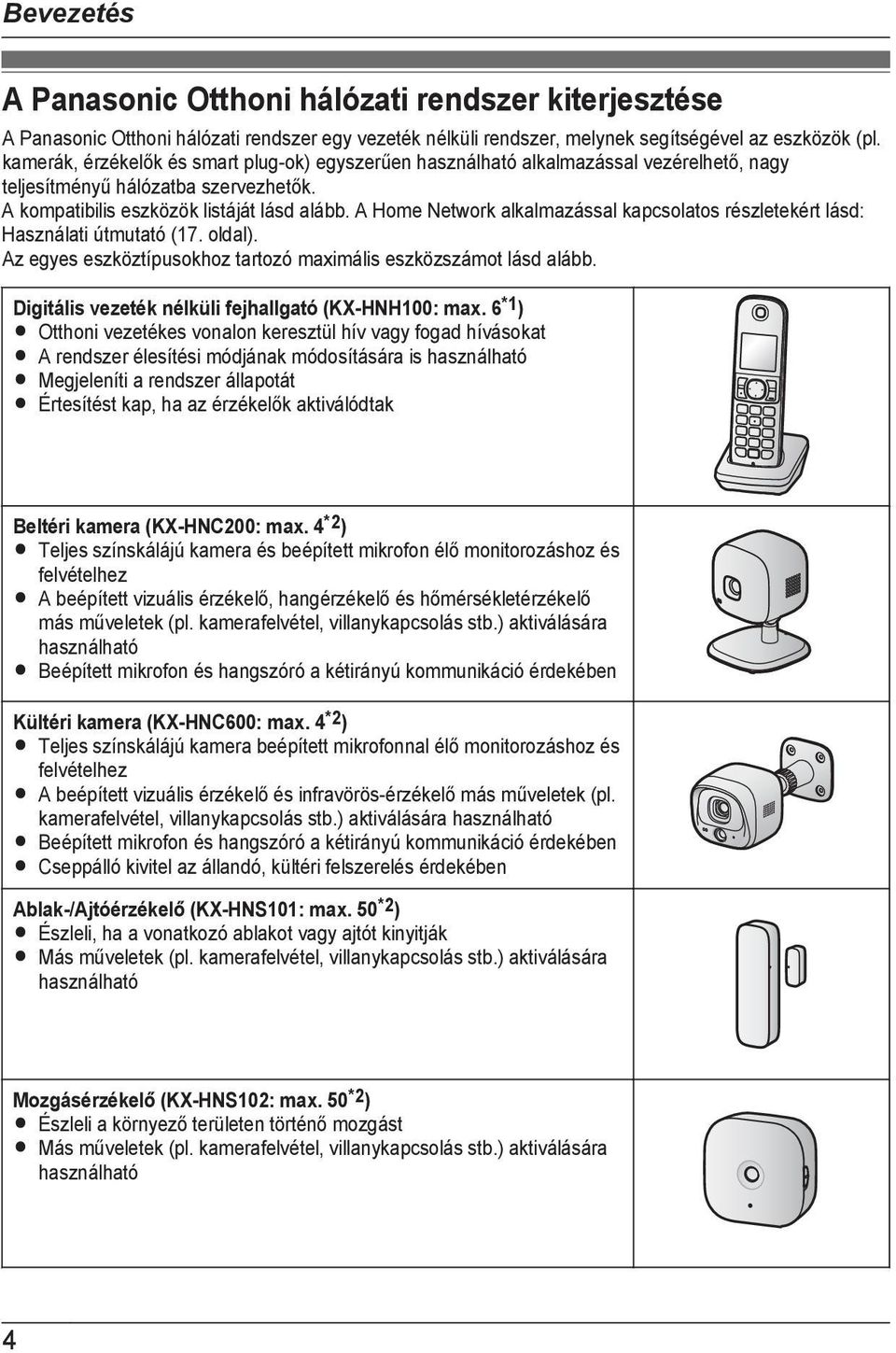 A Home Network alkalmazással kapcsolatos részletekért lásd: Használati útmutató (17. oldal). Az egyes eszköztípusokhoz tartozó maximális eszközszámot lásd alább.