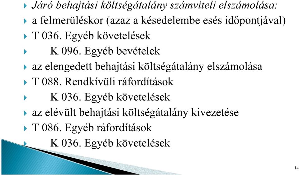 Egyéb bevételek az elengedett behajtási költségátalány elszámolása T 088.