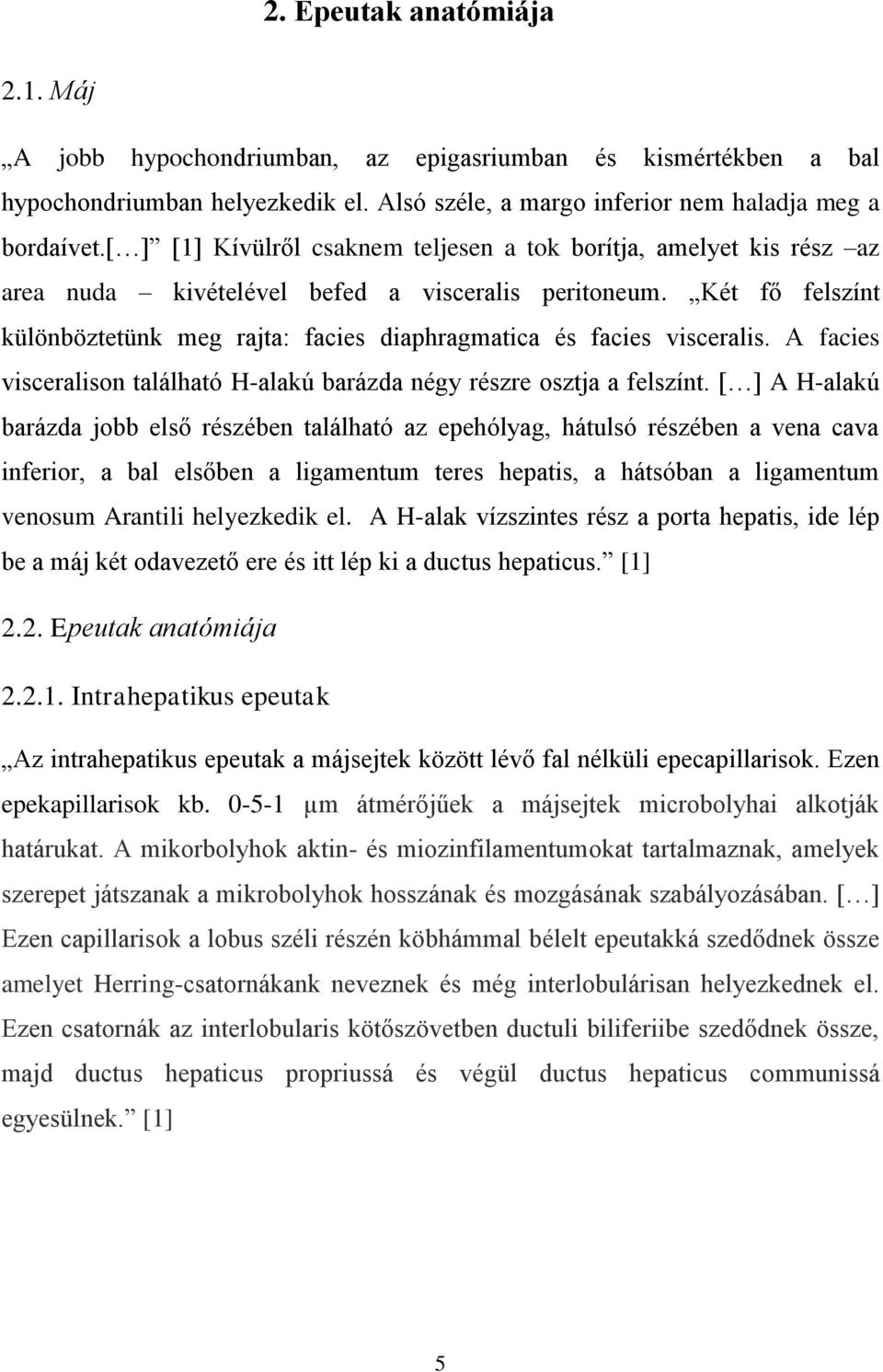 Két fő felszínt különböztetünk meg rajta: facies diaphragmatica és facies visceralis. A facies visceralison található H-alakú barázda négy részre osztja a felszínt.