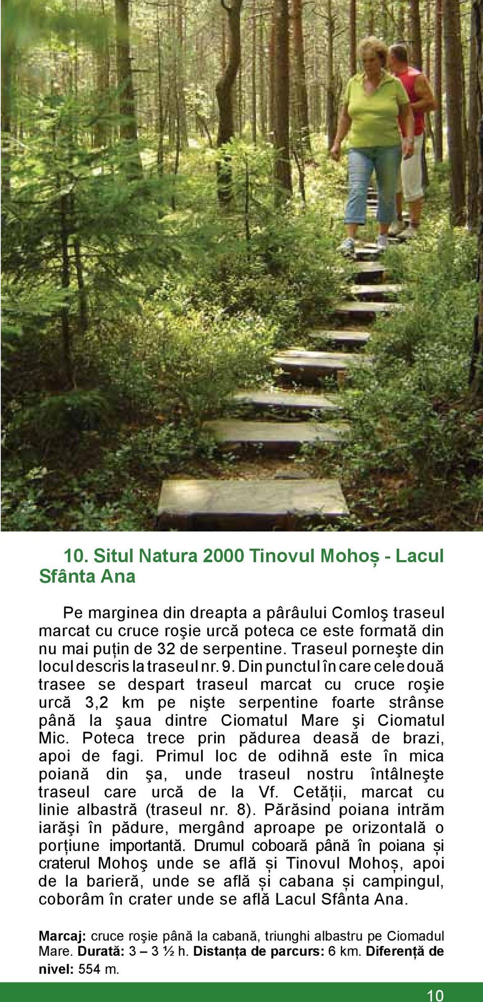 Din punctul în care cele două trasee se despart traseul marcat cu cruce roşie urcă 3,2 km pe nişte serpentine foarte strânse până la şaua dintre Ciomatul Mare şi Ciomatul Mic.