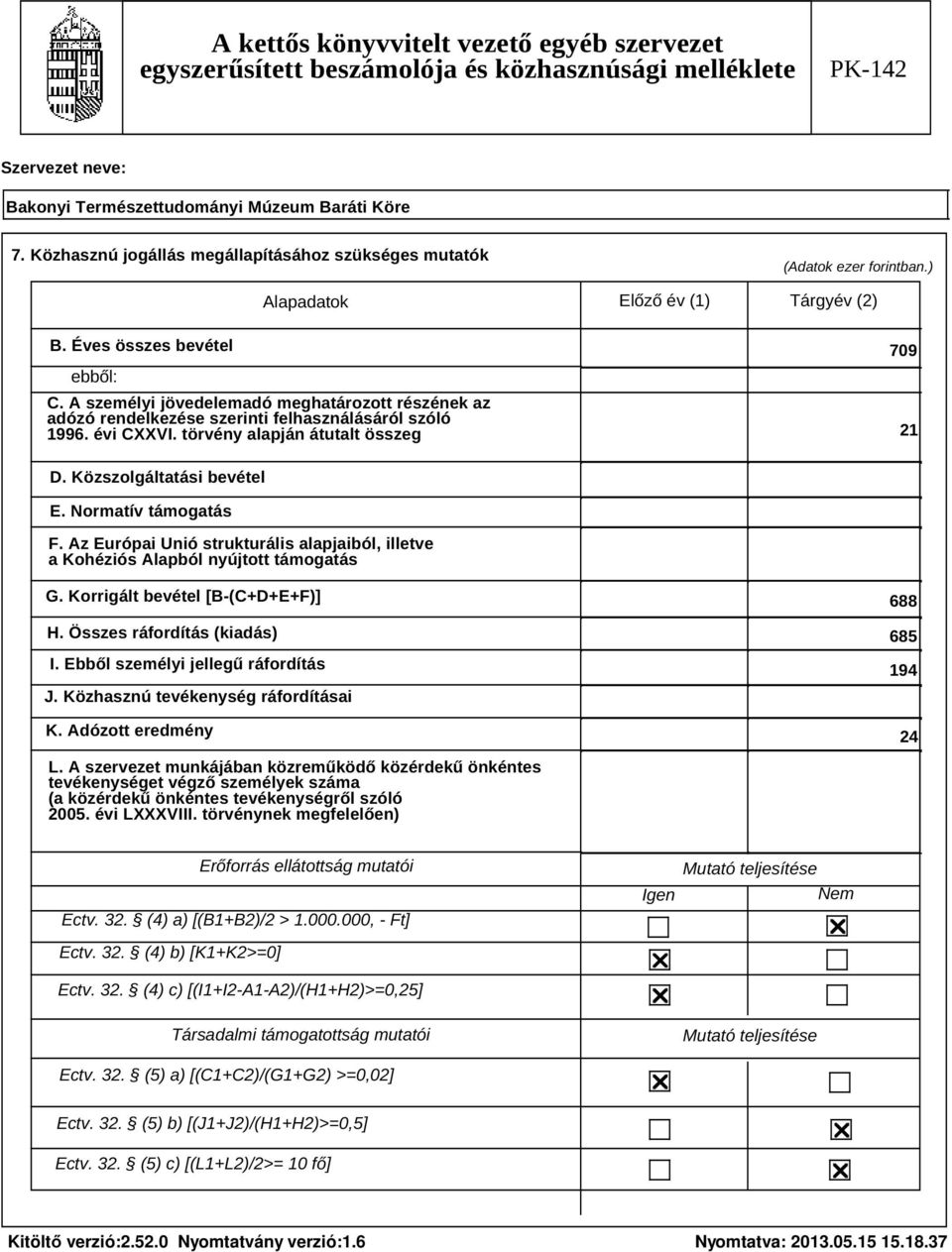 Normatív támogatás F. Az Európai Unió strukturális alapjaiból, illetve a Kohéziós Alapból nyújtott támogatás G. Korrigált bevétel [B (C+D+E+F)] H. Összes ráfordítás (kiadás) I.