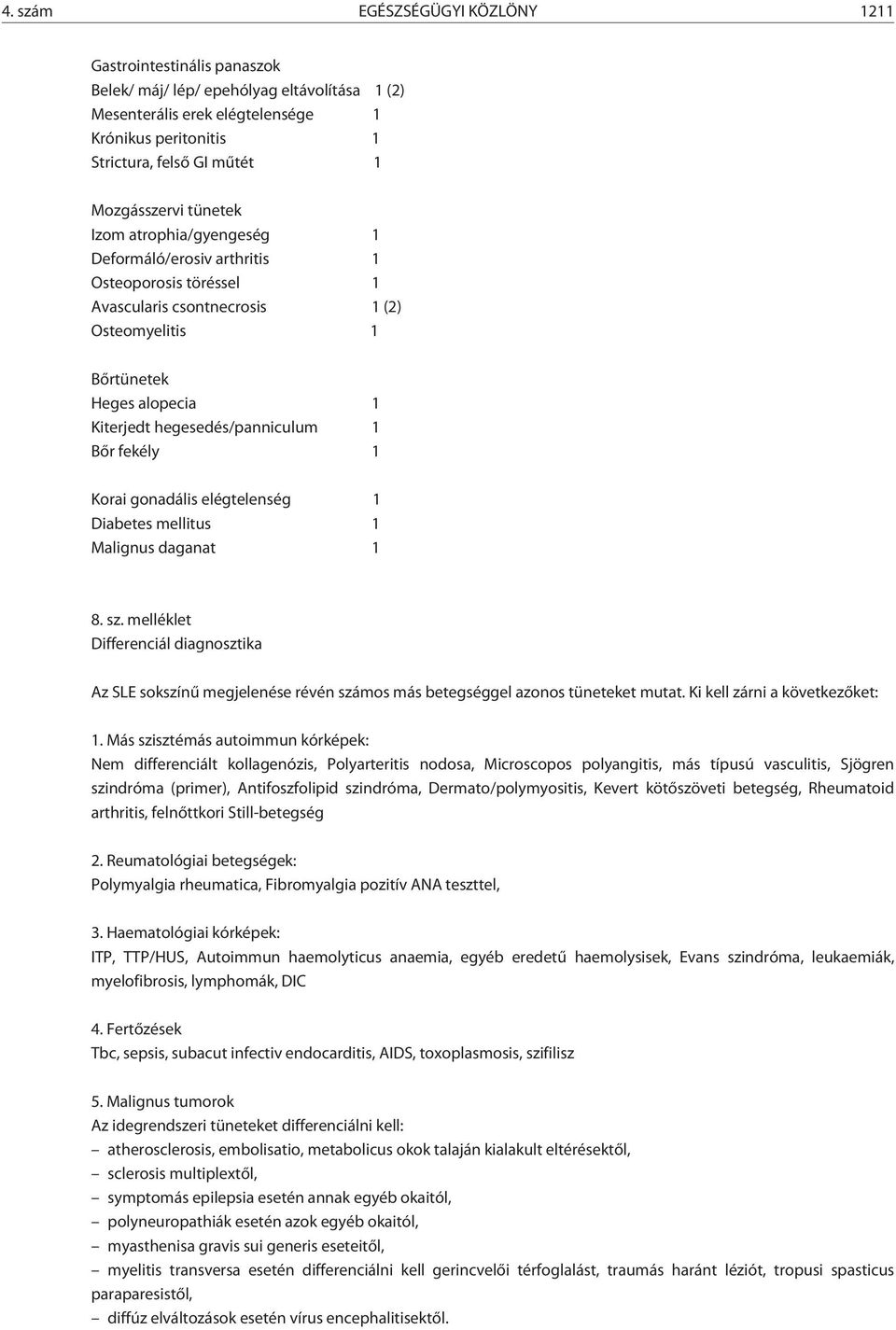 hegesedés/panniculum 1 Bõr fekély 1 Korai gonadális elégtelenség 1 Diabetes mellitus 1 Malignus daganat 1 8. sz.