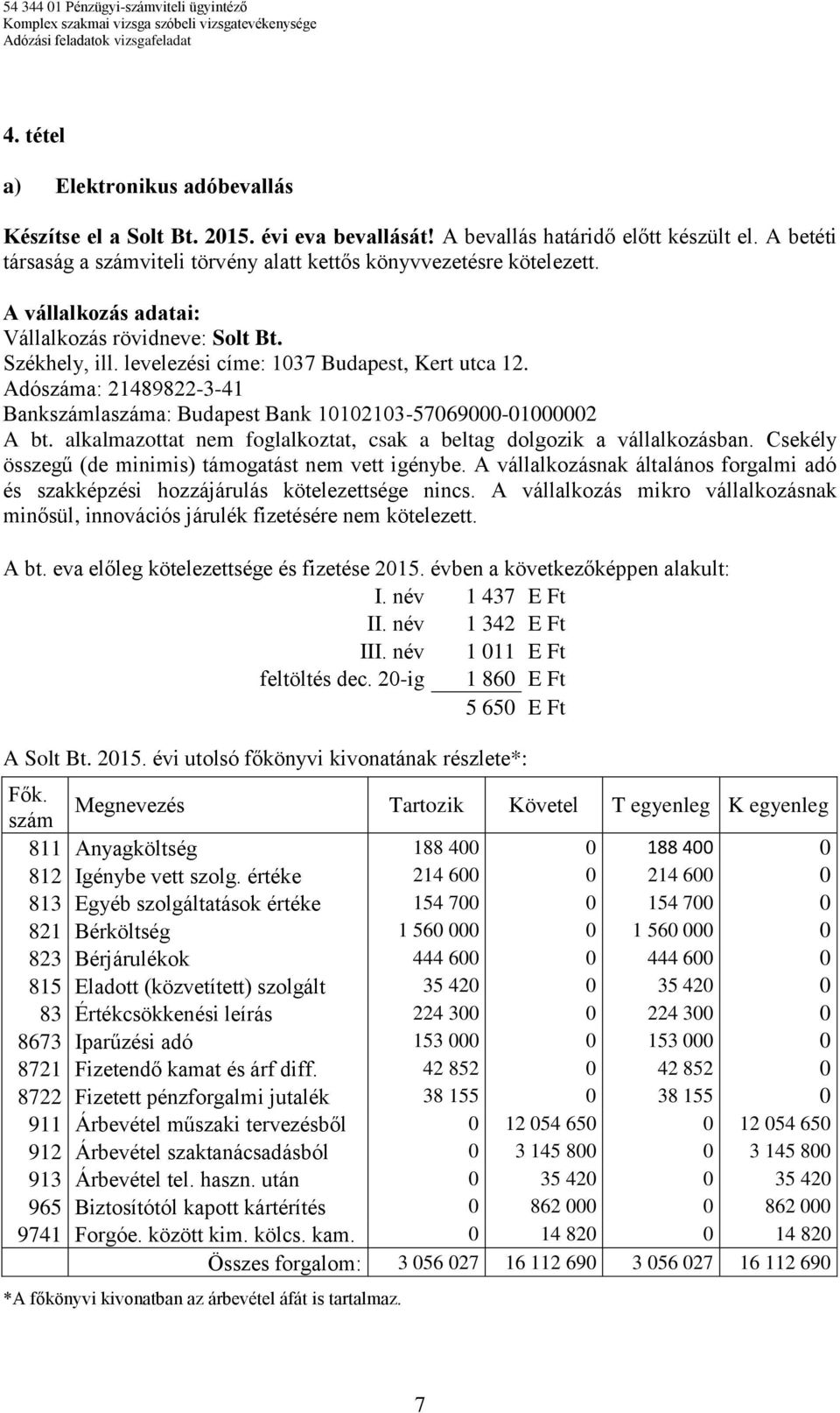 Adószáma: 21489822-3-41 Bankszámlaszáma: Budapest Bank 10102103-57069000-01000002 A bt. alkalmazottat nem foglalkoztat, csak a beltag dolgozik a vállalkozásban.