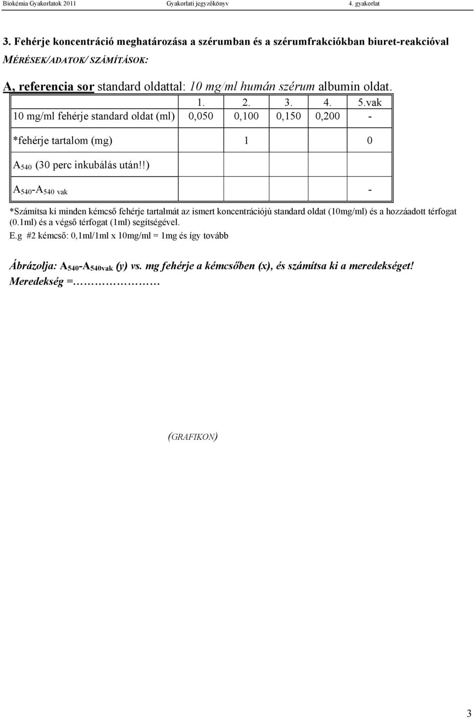 !) A 540 -A 540 vak - *Számítsa ki minden kémcső fehérje tartalmát az ismert koncentrációjú standard oldat (10mg/ml) és a hozzáadott térfogat (0.