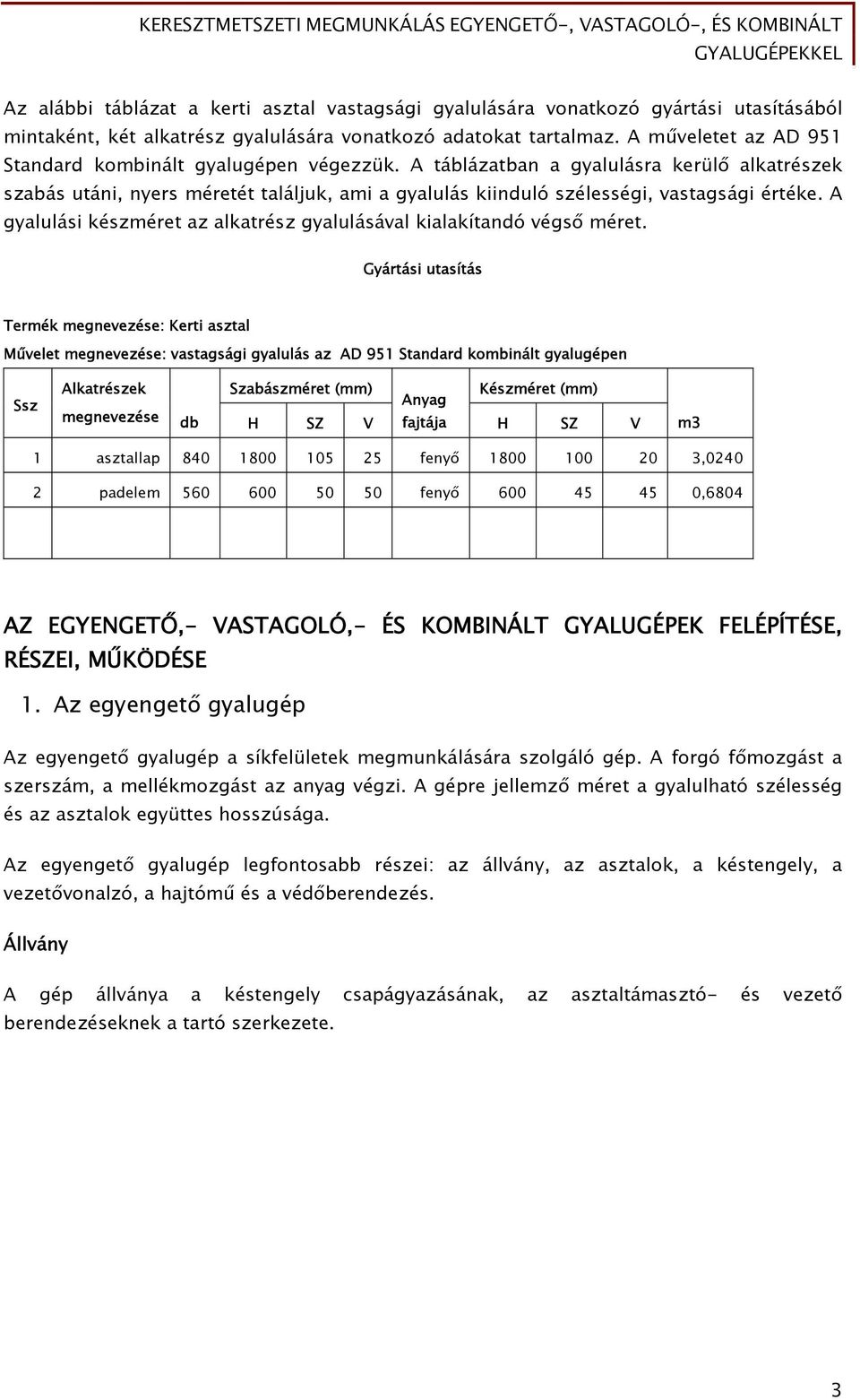 A gyalulási készméret az alkatrész gyalulásával kialakítandó végső méret.