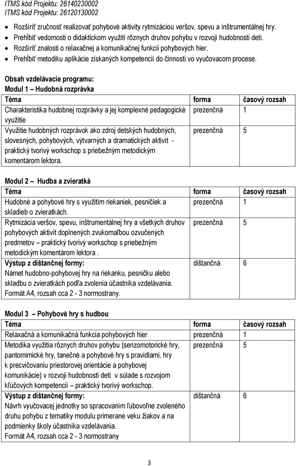 Obsah vzdelávacie programu: Modul 1 Hudobná rozprávka Téma forma časový rozsah Charakteristika hudobnej rozprávky a jej komplexné pedagogické prezenčná 1 využitie Využitie hudobných rozprávok ako