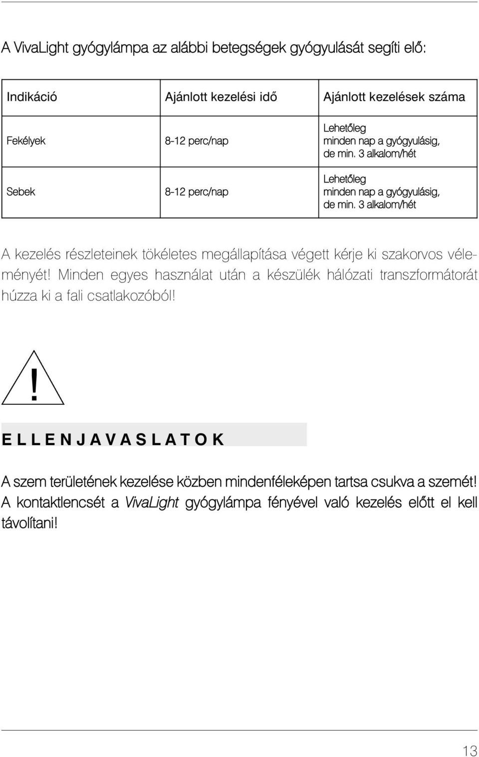 3 alkalom/hét A kezelés részleteinek tökéletes megállapítása végett kérje ki szakorvos véleményét!