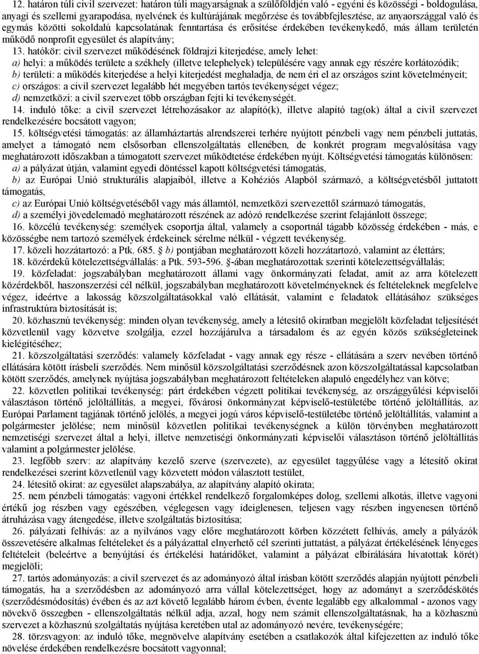 hatókör: civil szervezet működésének földrajzi kiterjedése, amely lehet: a) helyi: a működés területe a székhely (illetve telephelyek) településére vagy annak egy részére korlátozódik; b) területi: a