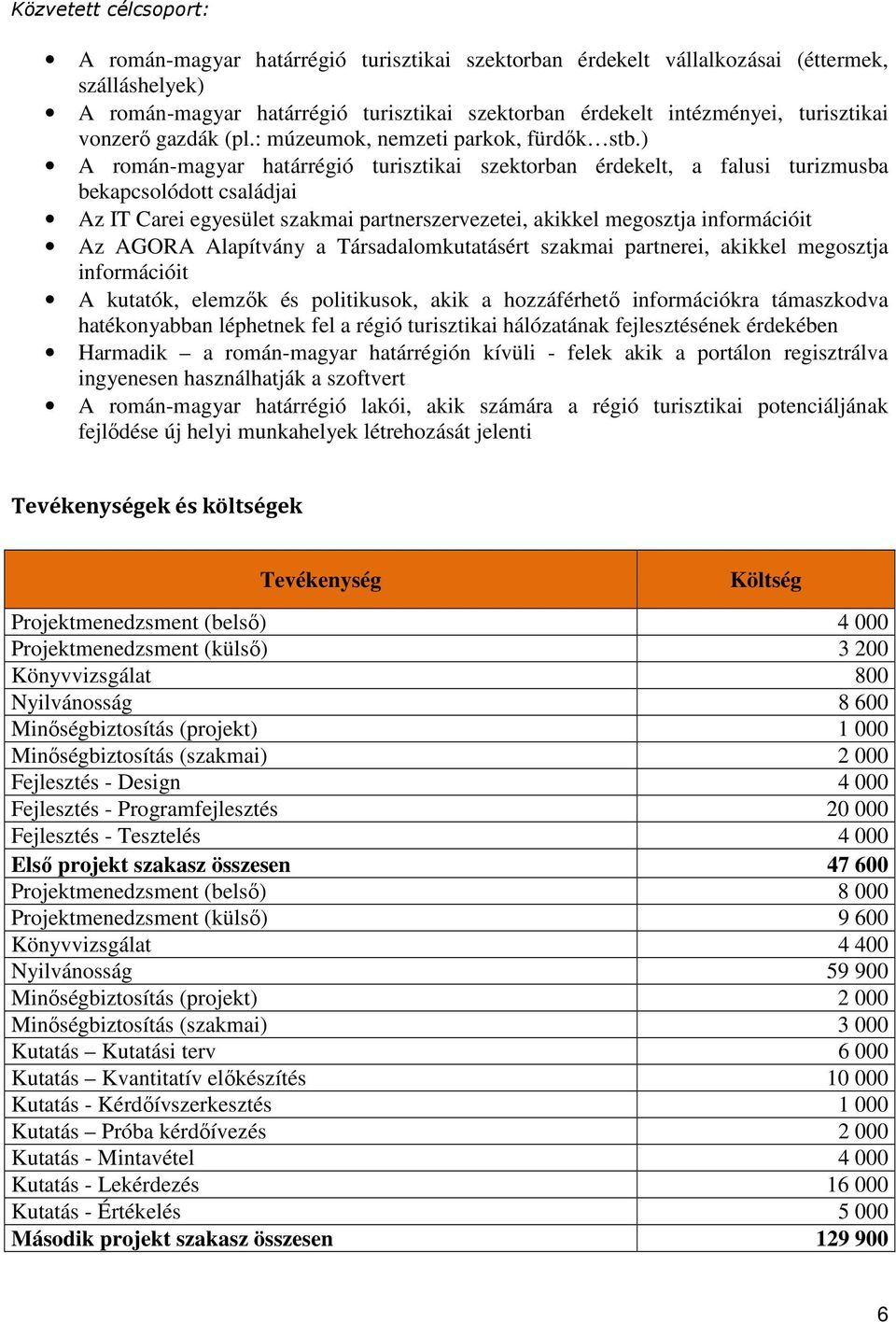 ) A román-magyar határrégió turisztikai szektorban érdekelt, a falusi turizmusba bekapcsolódott családjai Az IT Carei egyesület szakmai partnerszervezetei, akikkel megosztja információit Az AGORA