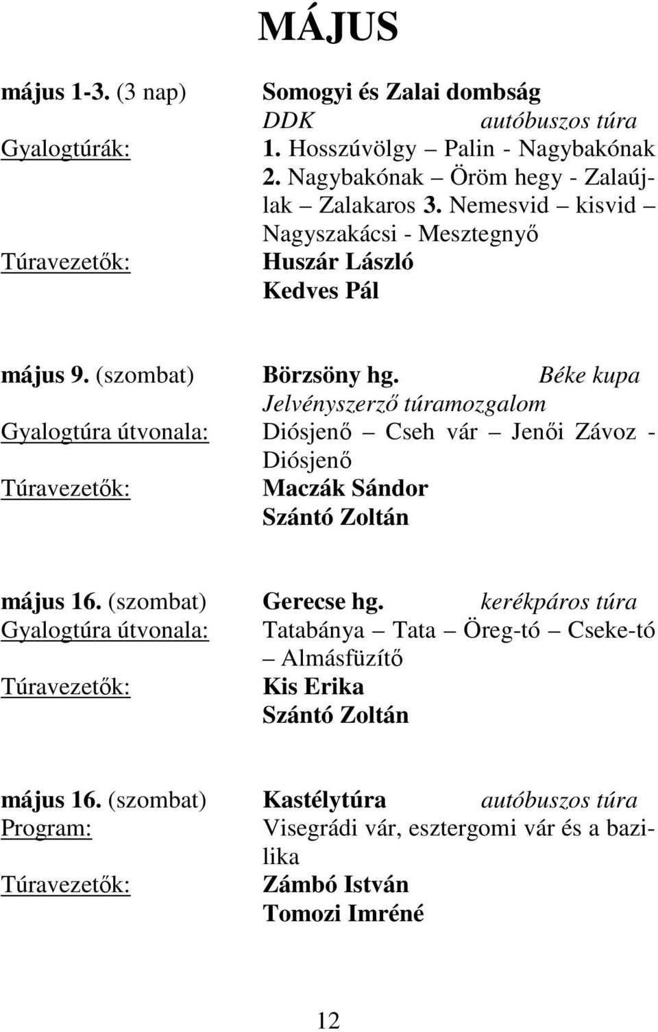 Béke kupa Jelvényszerző túramozgalom Gyalogtúra útvonala: Diósjenő Cseh vár Jenői Závoz - Diósjenő Szántó Zoltán május 16. (szombat) Gerecse hg.