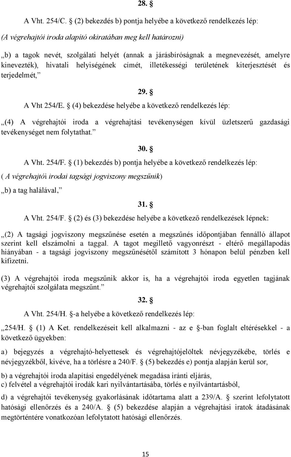 amelyre kinevezték), hivatali helyiségének címét, illetékességi területének kiterjesztését és terjedelmét, 29. A Vht 254/E.