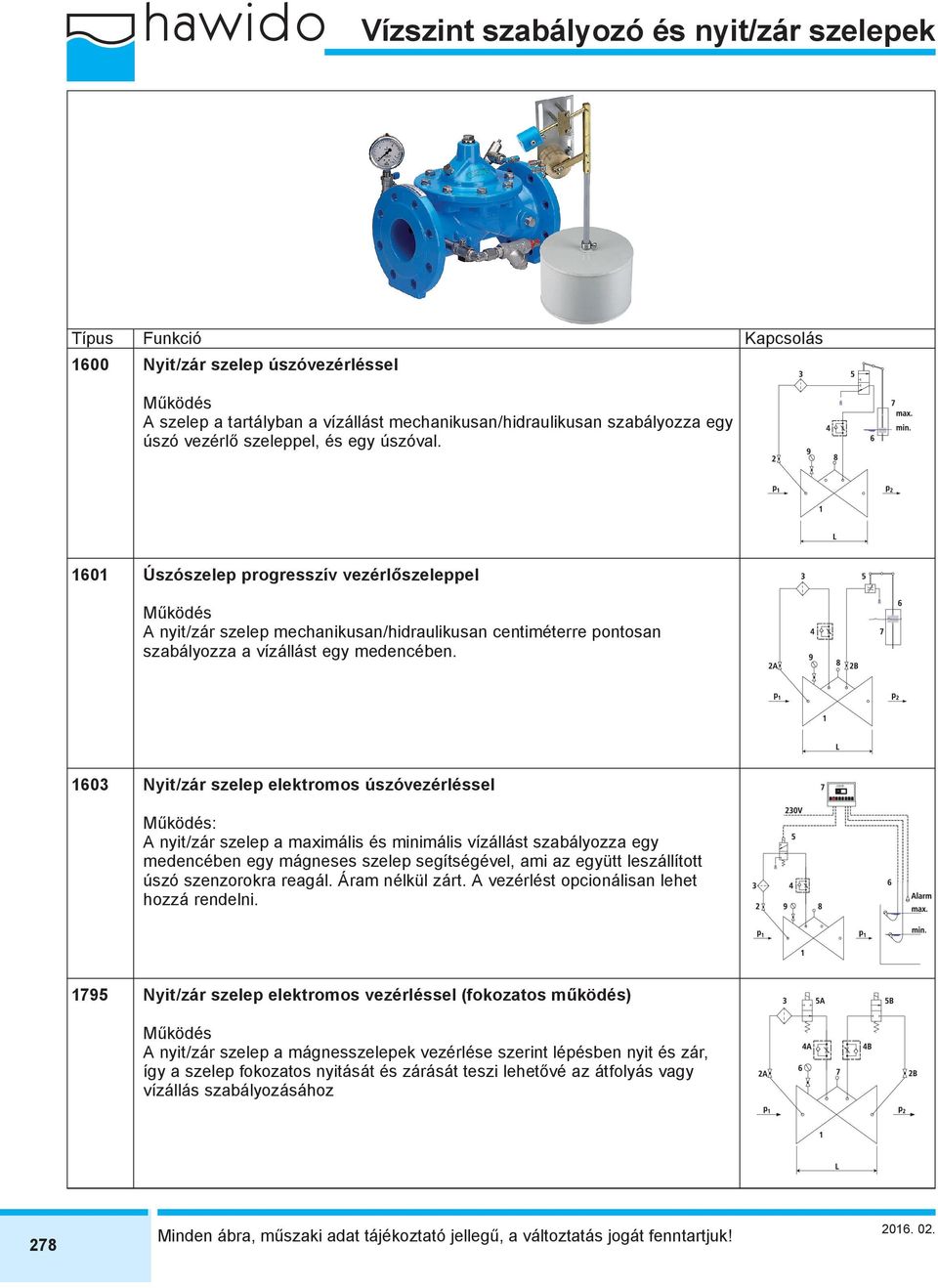 1603 Nyit/zár szelep elektromos úszóvezérléssel : A nyit/zár szelep a maximális és minimális vízállást szabályozza egy medencében egy mágneses szelep segítségével, ami az együtt leszállított úszó