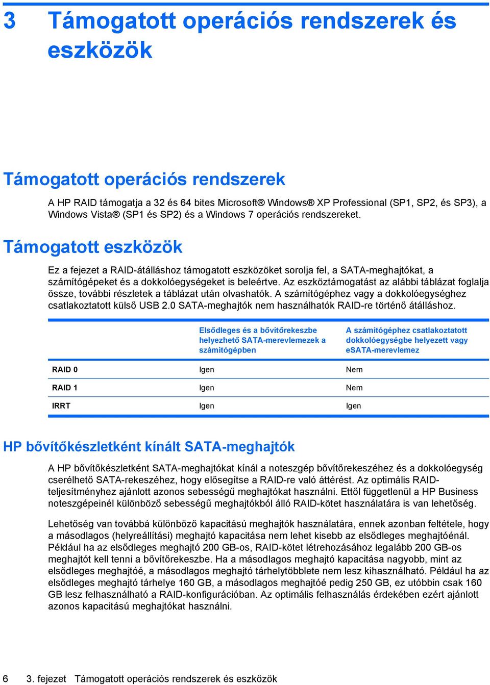 Az eszköztámogatást az alábbi táblázat foglalja össze, további részletek a táblázat után olvashatók. A számítógéphez vagy a dokkolóegységhez csatlakoztatott külső USB 2.