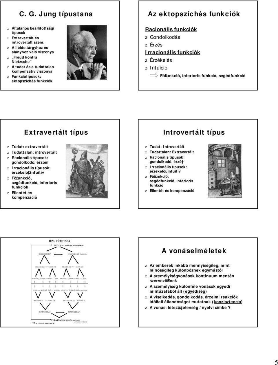 Irracionális funkciók z Érzékelés z Intuíció Fõûfunkció, inferioris funkció, segédfunkció Extravertált típus Introvertált típus z Tudat: extravertált z Tudattalan: introvertált z Racionális típusok: